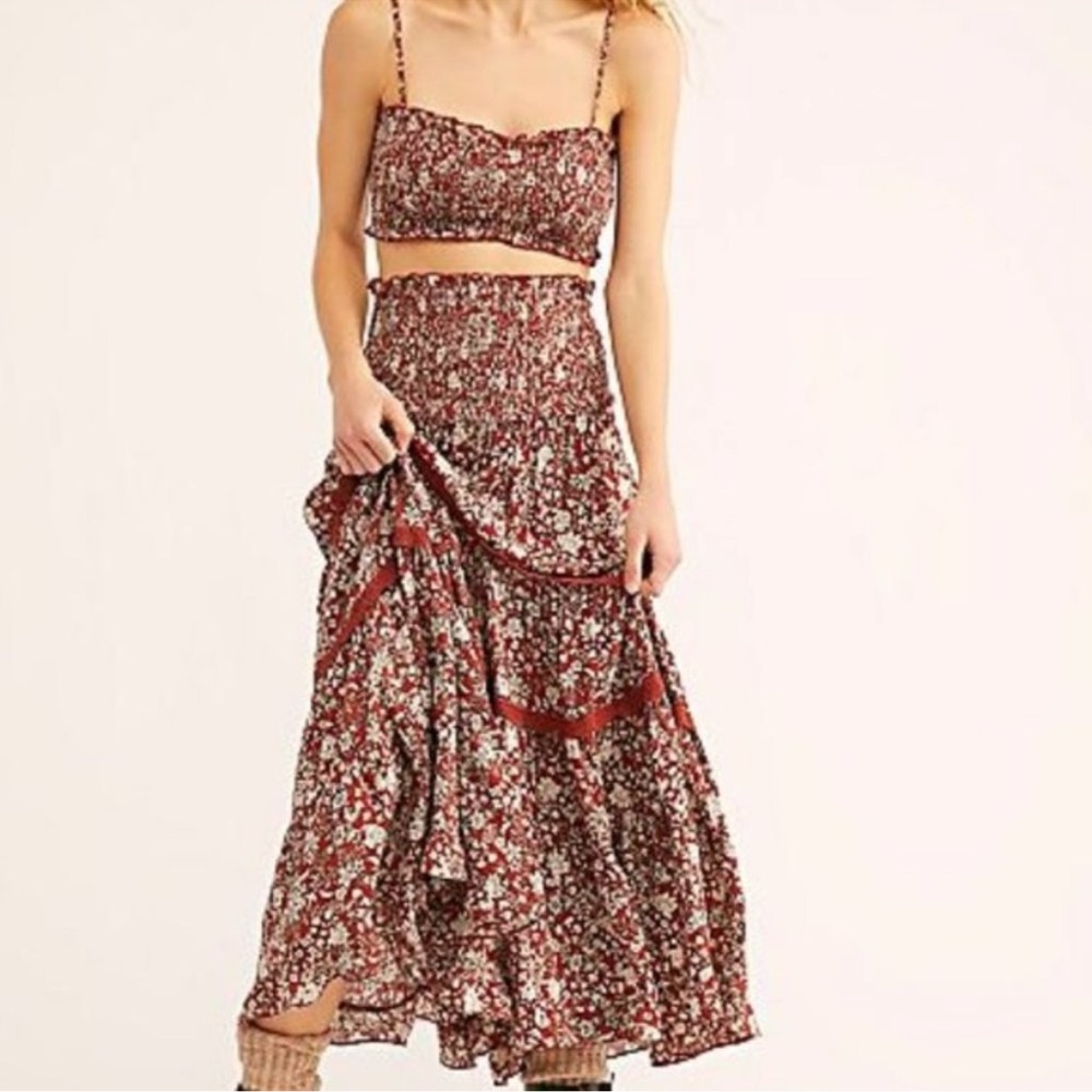 Free People Floral Burgundy Set
